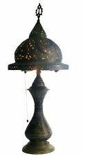 Vintage Middle Eastern Hand Pierced Brass Lamp Hebrew Letters Biblical Scenes picture