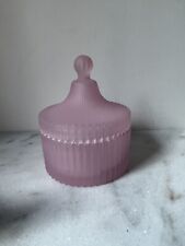 Vintage Pink Satin Glass  Vanity Powder Trinket Jar Lidded picture