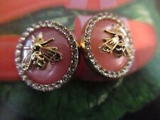 GUCCI  2  BEE BUTTONS  GOLD tone metal , PINK ,  RHINESTONES 18mm  LOT 2 picture