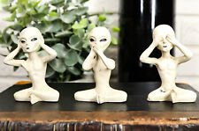 Ebros UFO See Hear Speak No Evil Roswell Alien Sitting Figurines Set of 3 picture