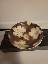 Kafuh Japan Pottery Brown Bowl With White Flowers 6.5
