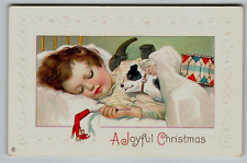 Christmas Postcard Child Sleeping With Spotted Dog Jester Stecher 338 D Embossed picture