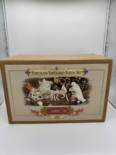 Grandeur Porcelain Santa and Sleigh Set w/ Reindeer 2001 Collectors Edition NEW picture