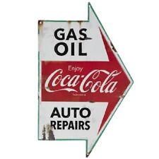 Coca Cola Sign Vintage Style Gas Station Man Cave Garage Decor Oil Can .. picture