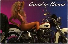 c1980s HAWAII Greetings Postcard Blonde Woman on HARLEY DAVIDSON Motorcycle picture