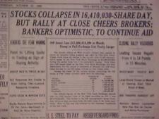 VINTAGE NEWSPAPER HEADLINE ~NEW YORK CITY NY STOCK MARKET WALL STREET CRASH 1929 picture