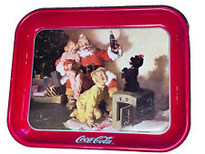 VINTAGE 1986 Coca~Cola  SANTA, KIDS and  DOG TRAY  RED  #83270 13 1/4