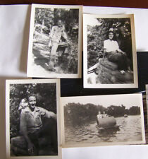 Rare Vintage Photographs Circa 1945 Lot Young Couple Day at Park Pedaling Boat picture