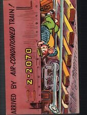 Vintage Linen Blank Postcards - Humor Comic - Arrives By Air-Conditioned Train picture