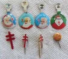 LOT~HEALTH TO ALL~TUBERCULOSIS~TB~SANTA CLAUS METAL TAB FOLD OVERS & PINS~USED picture