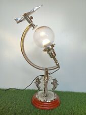Antique Glass Ball Airplane Top Table Lamp on Lion Nautical Compass Round Base picture