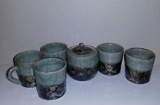 Otagiri Somayaki Pottery Set 5 Tea Cups & Sugar Bowl w/ Running Horse (RF-FR14) picture