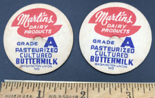 2 Martin's Dairy Buttermilk Milk Bottle Cap Lid 1 5/8