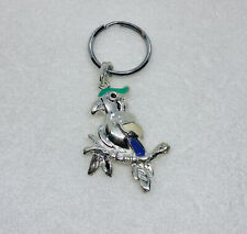 Vintage Metal Parrot Bird On Branch Keychain 2” Jeweled Eye Art Decor 26 picture