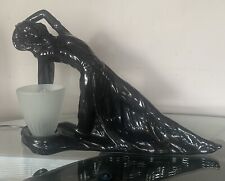 Vtg 1980’s Art Deco Revival Glossy Black Ceramic Figural Lady Lamp Large 20” picture