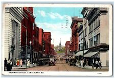 Cumberland Maryland MD Postcard Baltimore Street Business Section 1927 Cars picture