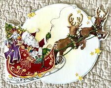 Unused Christmas Santa Reindeer Big Moon Die Cut Greeting Card Carol Wilson Art picture