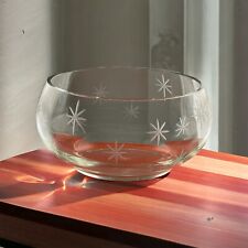 Vintage MCM Large Etched Glass Punch Bowl Mid Century Modern Atomic Starburst picture