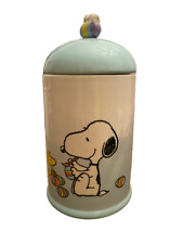 Peanuts Snoopy Woodstock Cookie Jar Dog Cat Treat Canister Aqua Blue Easter NEW picture