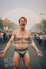 Man in Undies Under a Rainbow Pride Parade Print 4x6 Gay Interest Photo #429 picture