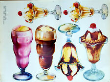 Original 1950's Uncut Sheet Ice Cream Soda/Sundae Die Cuts, Diner Advertising picture
