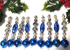 VTG Christmas Ornaments 9 Mercury Glass Bead Icicles BLUE Silver Faceted #E7 picture