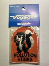 Vintage Voyager Originals POLLUTION STINKS Skunk Holding Nose Iron On Patch NIP picture