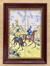 VTG Talavera Tile Mural Hand Painted Spain Don Quixote FRAMED & SIGNED Sanchez picture