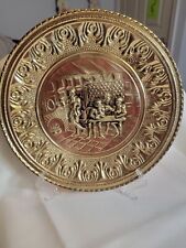 Vintage Ye Olde England Brass Gold Tone Finish Embossed Wall PlatePlaque ~12” picture