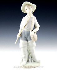 Lladro Figurine GOING FISHING BOY FISHERMAN WITH FISHING POLE #4809 Matte Mint picture