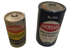 2 Eveready National Carbon Flashlight Batteries C Cell + D cell picture