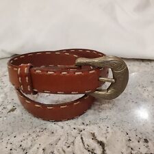 DKNY Genuine Leather Belt Unisex Brown Stitched 36