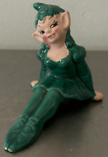 VNTG 50s era Gilner California Christmas Girl Elf Pixie Figurine Deep Green picture