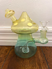 6” Premium Glass Water Pipe Neon Blue/Yellow Mushroom 14mm picture