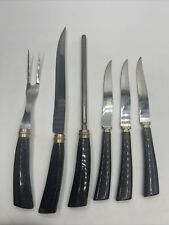 Vtg Forgecraft Washington Forge Sheffield Carving Set Knives Black Gold Lucite picture