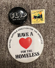 Vintage 80s New York Pins Button's Pinbacks Lot of 3 FLIP Empire Games Homeless picture