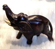 Hand Carved Wooden Elephant Chinese Craftsman Figurine Decor Home Africa Asia 4” picture