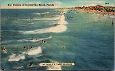 Jacksonville Florida FL Beach Ocean Surf Bathing Linen Vintage Postcard picture