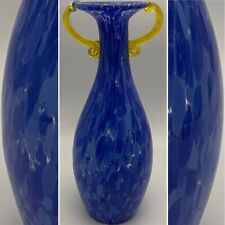Empoli Blue Yellow Mottled Amphora Handcrafted Vase Made in Italy 11.5