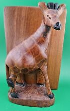 Wood Bookend-Single Vintage Hand Carved & Painted Wooden Giraffe 7.5