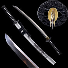 Black Silver Polished Wakizashi Clay Tempered T10 Steel Japanese Samurai Sword picture