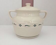 VTG Longaberger Cookie Jar/Bean Pot Ivory Heritage Green Hand Painted Trim USA picture