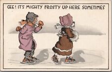 1910s ICE SKATING Comic Greetings Postcard Gee It's Mighty Frosty Up Here UNUSED picture