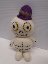 Felted Wool Skeleton w/Purple Hat OOAK 7 in tall Day of the Dead Halloween Decor picture
