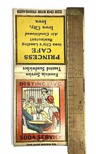 Rare Early Iowa City Iowa Advertising Matchbook Princess Cafe Restaurant 1930s  picture