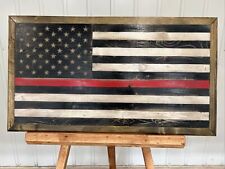 Hand Crafted, Wood, Firefighter Thin Red Line American Flag picture