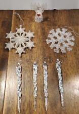 Vintage Clear Glitter Acrylic Snowflake Icicle Angel Christmas Ornament Lot 7 picture