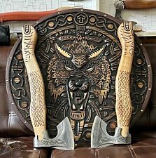 Carved Fenrir, Shield Medieval Viking Shield and Axe Set, Viking wall Art Decor picture
