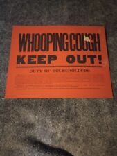 1930s Board of Health Infectious Disease Sign Card WARNING Whooping Cough Plague picture
