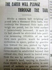 1910 newspaper HALLEY'S COMET of 1910 PREDICTED to be DISASTER to LIFE on EARTH picture